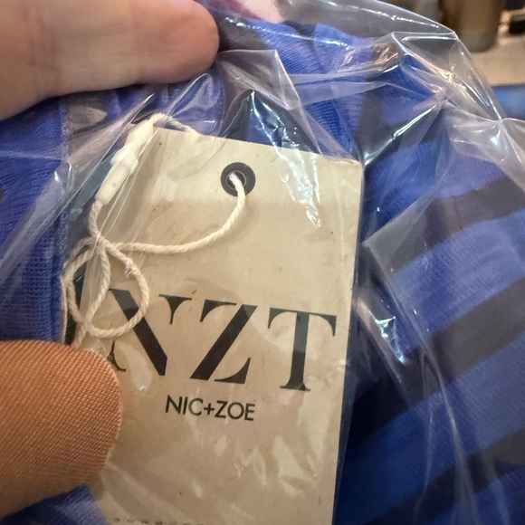 NIC+ZOE Stripe Knit Scoop Neck Short Sleeve Cotton Blend Blue Striped Tee NWT XL - Picture 8 of 11